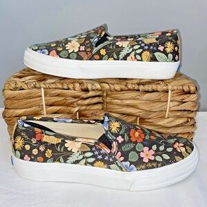 Keds x Rifle Paper Co. | Black Floral Slip-On Shoes | Strawberry Fields | Size 7
